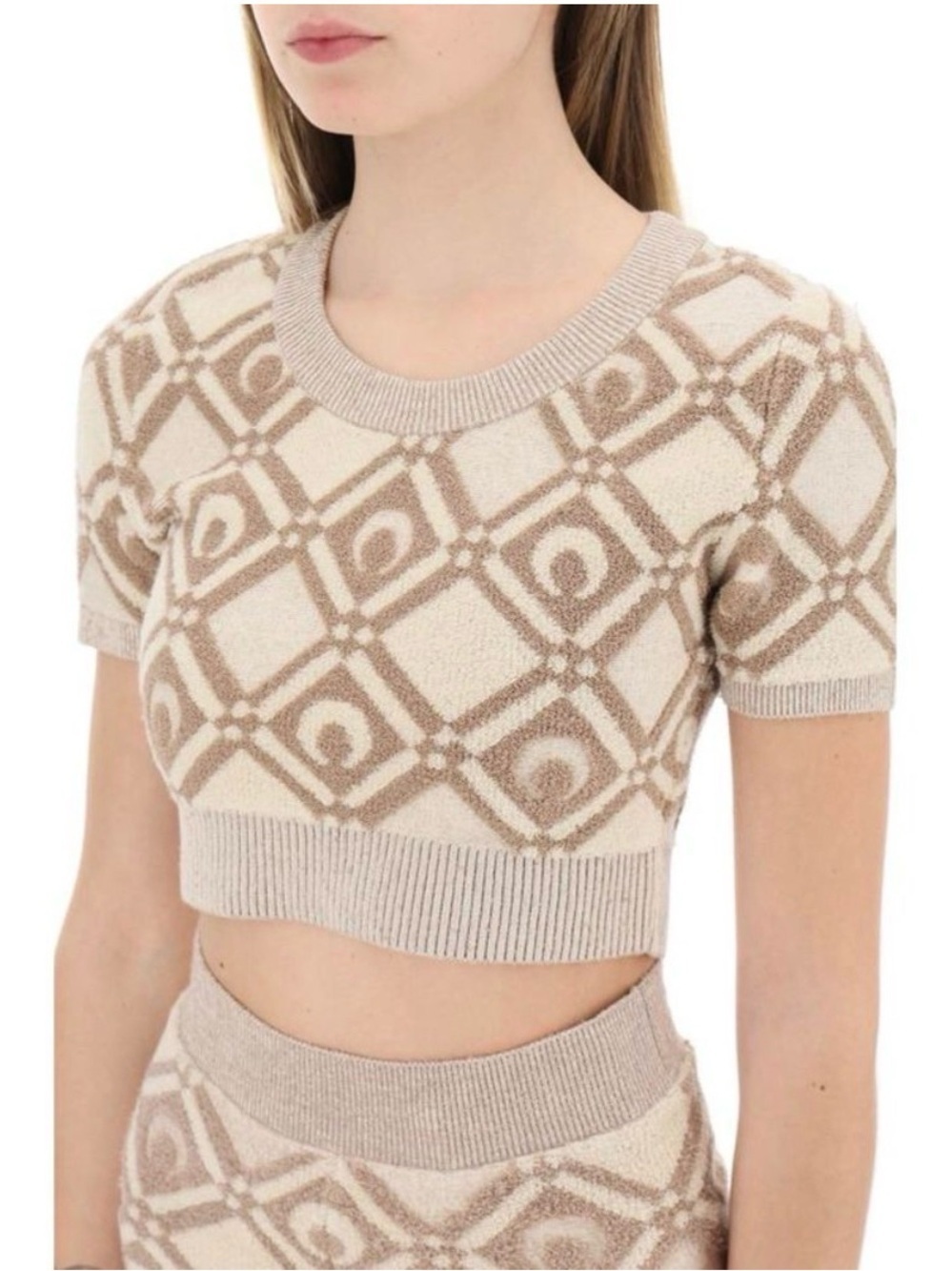 NWT Marine Serre Chunky Jacquard Knitted Crop Top Medium Tan Luxury Lounge Chic